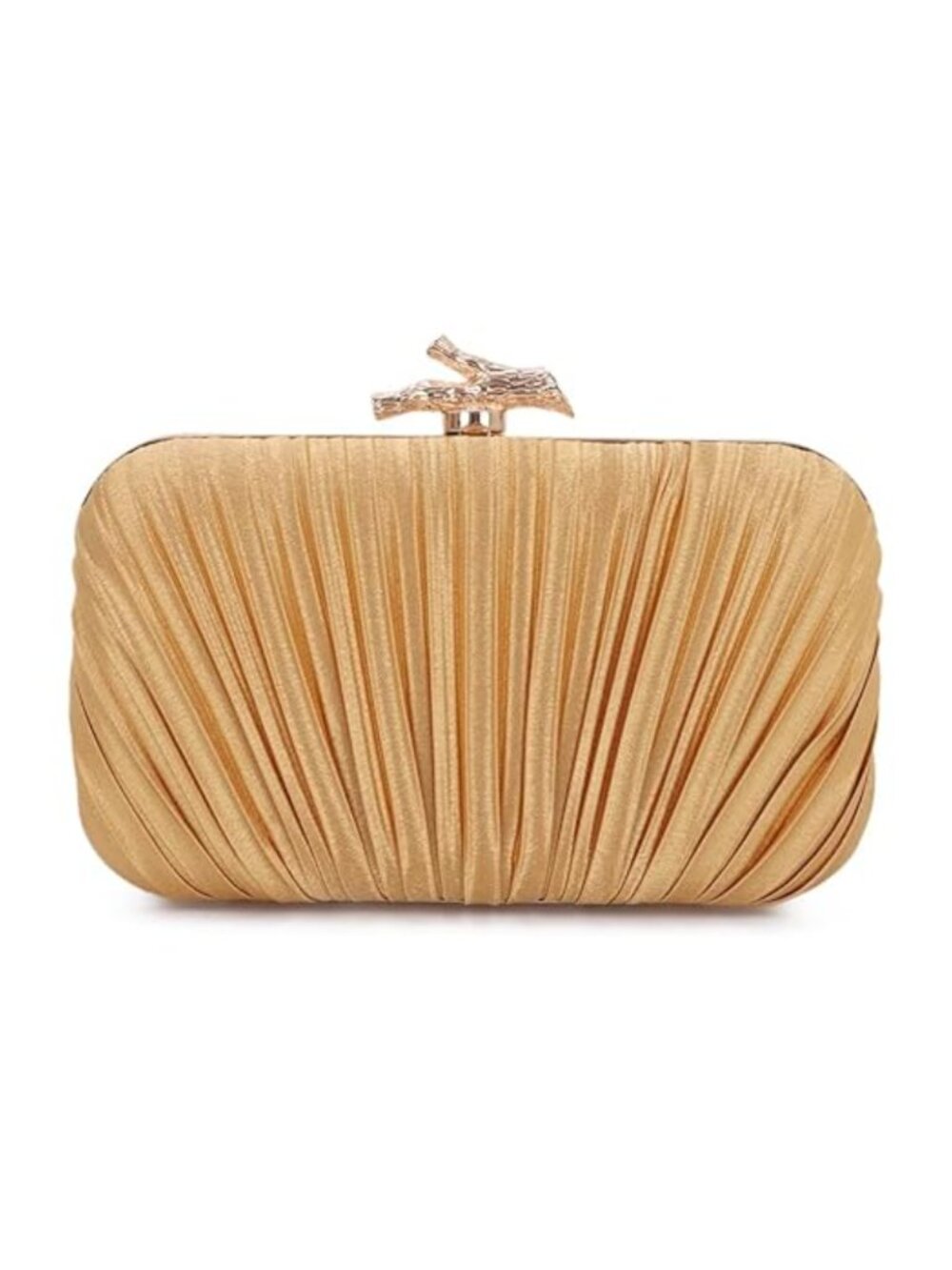 Pleated Satin Evening Clutch with Detachable Chain Branch Lock
